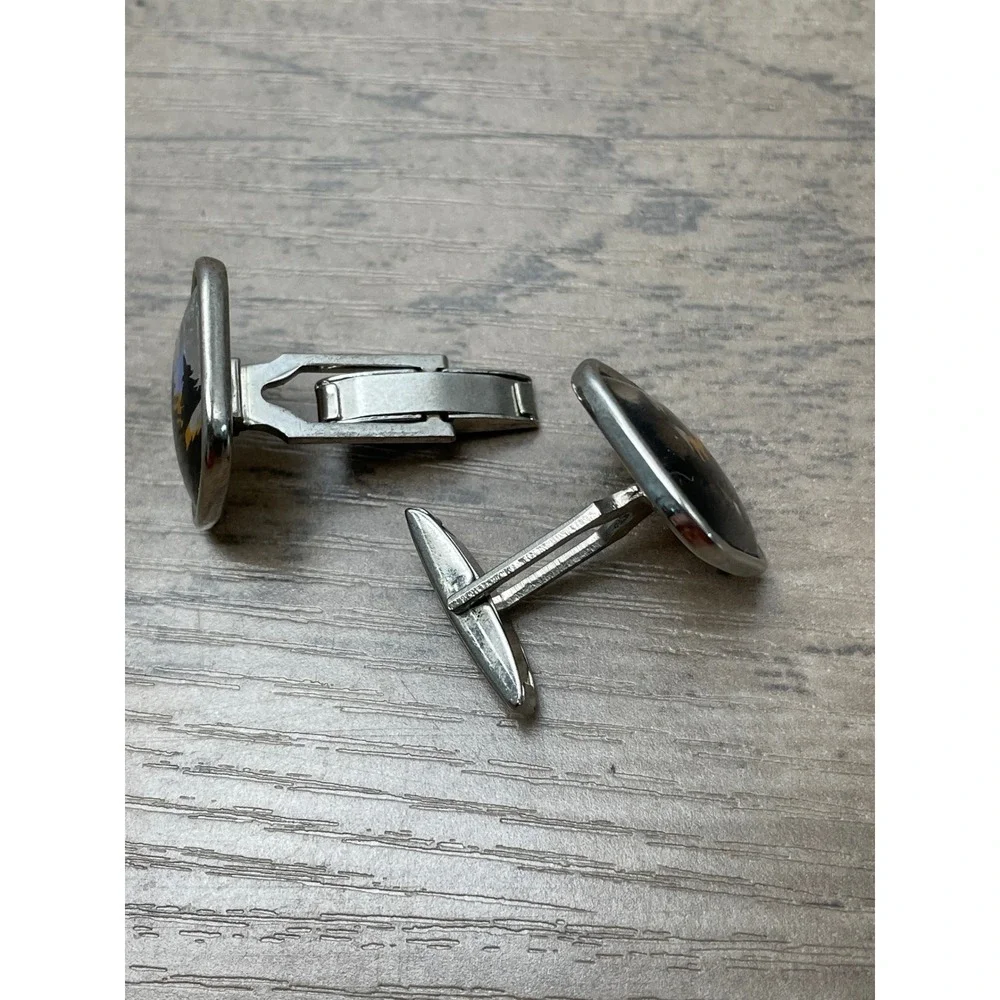 Unique‎ 70's Mens Cufflinks Butterfly Wing Silhouette Trees Night Sky Scene